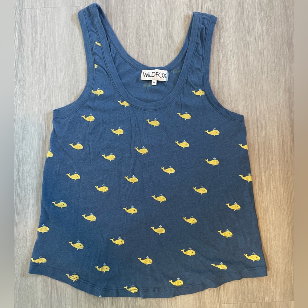 Wildfox Blue Tank Top with Yellow Whale Print